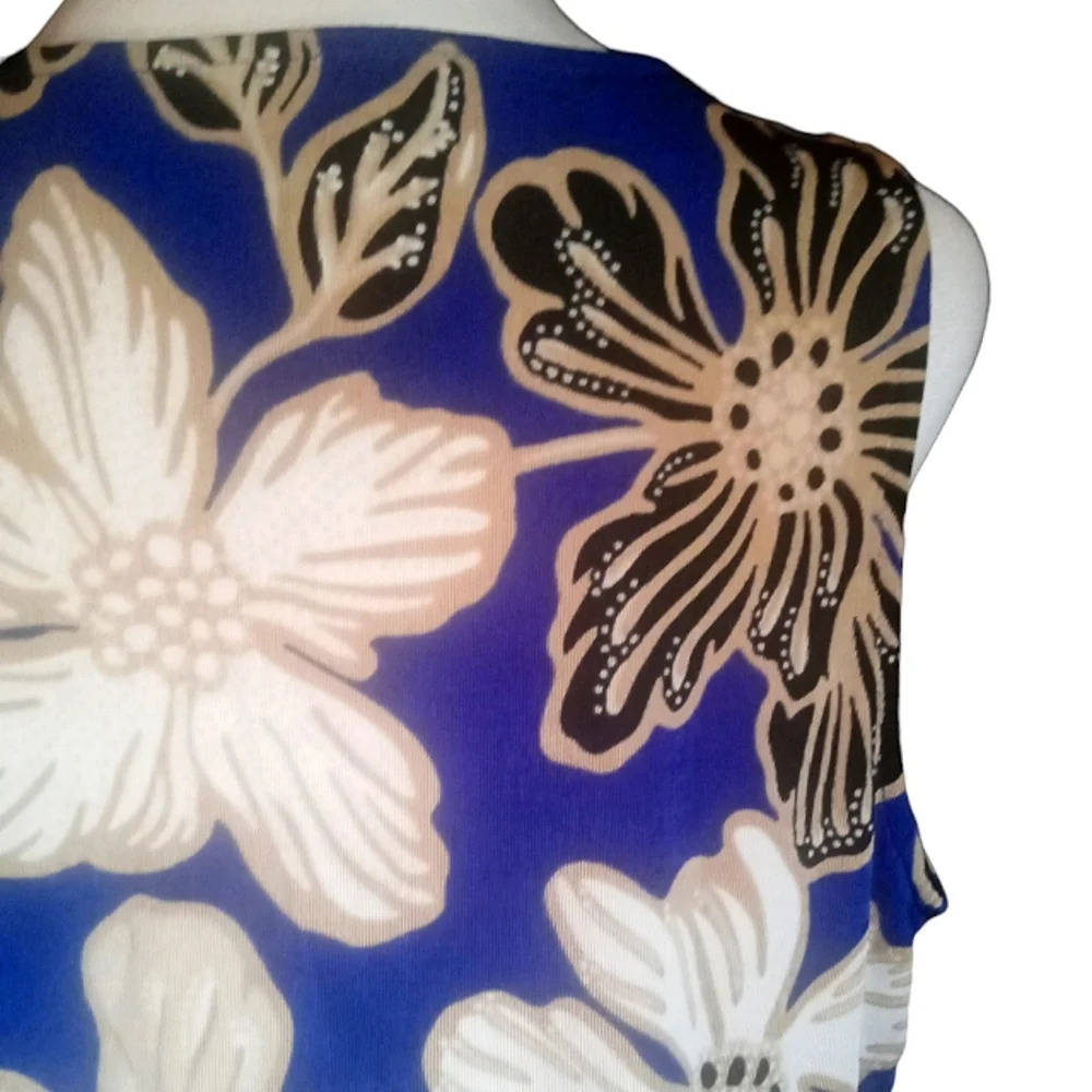 Chico's Travelers Classic Floral Print Drawstring Dress Blue Size Large Petite - Picture 8 of 9